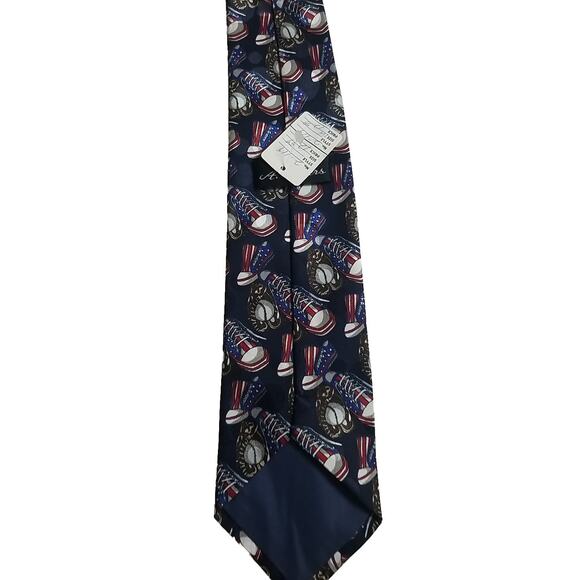 Vintage Designs By A. Rogers Men's American Baseball Patriotic Navy Neck Tie - Picture 3 of 4